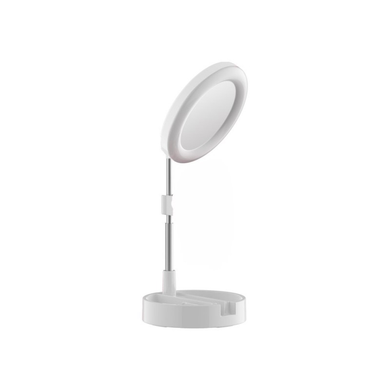 Lampa circulara pentru machiaj, klausstech, rotunda, oglinda incorporata, destinata pentru fotografie si machiaj, lumina puternica, 64 led-uri, alb